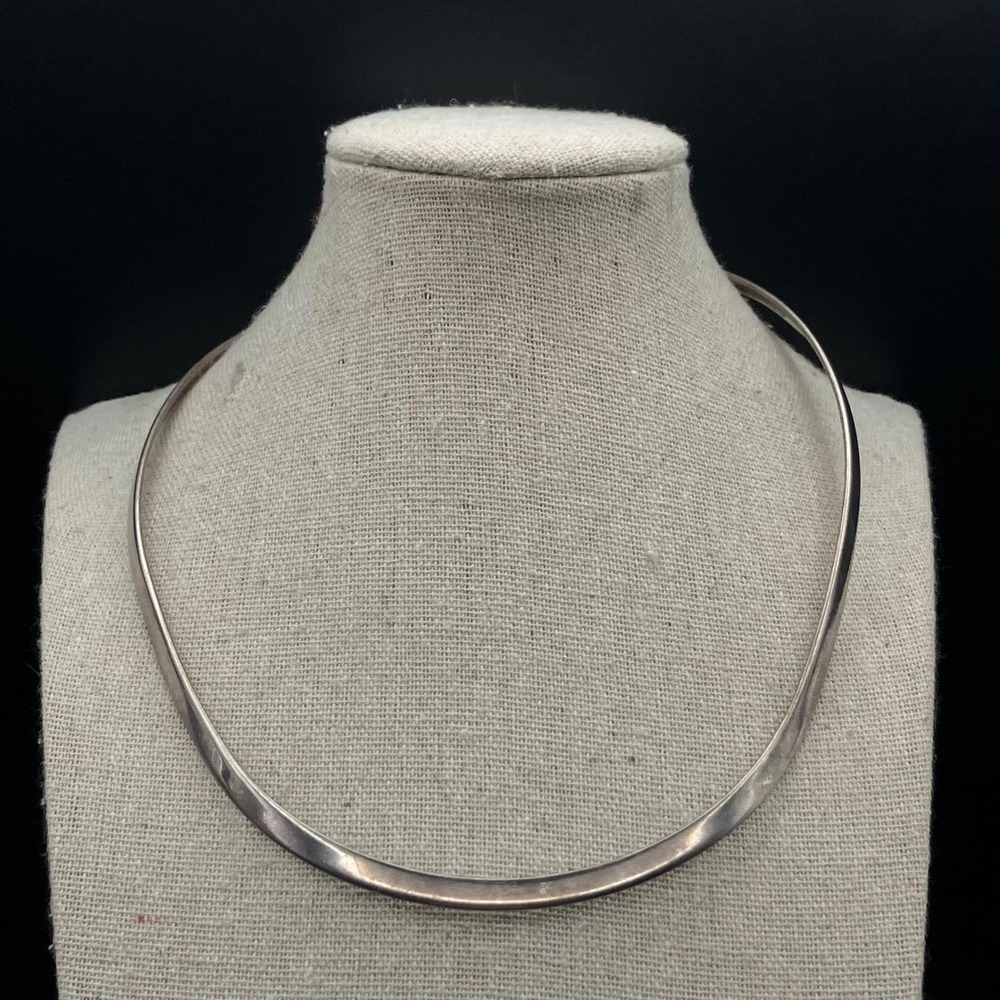 Sterling Silver 925 Torque Collar Necklace 15 Inch 28 Grams Minimalist Modernist